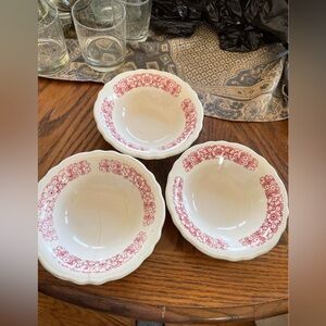 Floral Red and White Ceramic Bowls (3)